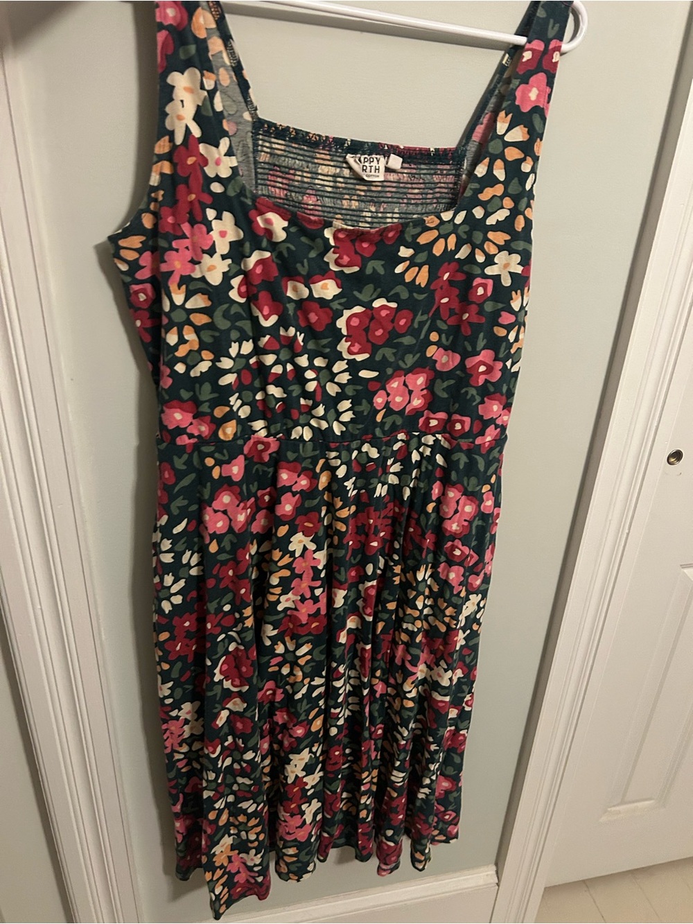 Happy Earth Floral Green Midi Dress with Pink and Cream Blooms
